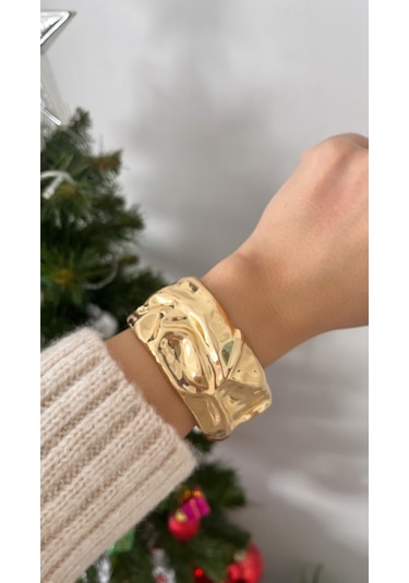 Kadın Vintage Gold Renk Kalın Kelepçe Bileklik Tasarım Kelepçe Altın