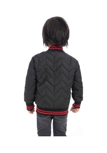 Erkek Çocuk Siyah Kolej Yaka Içi Astarlı Su Ve Rüzgar Geçirmez Fermuarlı Cep Mont Ceket Siyah