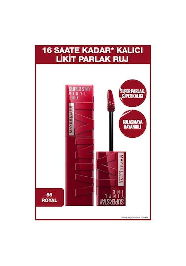 Maybelline New York Super Stay Vinyl Ink Kalıcı Likit Parlak Ruj 55 Royal