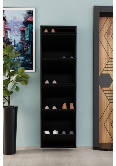 5 Kapaklı Metal Ayakkabılık Siyah Siyah