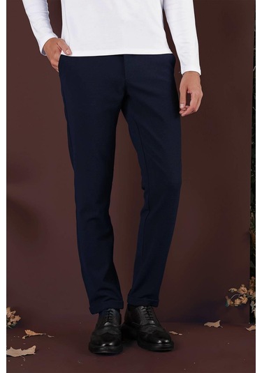 Slim Fit Yan Cepli Dokulu Esnek Casual Lacivert Pantolon P 1139 Lacivert