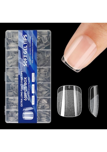 Hangfox 600 Adet 12 Boyutlu İnce Kısa Jel Tırnak Ekleri - Dıy Salon Akrilik Tırnak Uzatma, Kolay Uygulama, Saçma Olmayan Doğal Fit