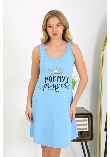 Akbeniz Kadın Kalın Askılı Penye Gecelik Mavi 1777 Mavi