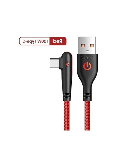 Besthome1 120w Usb Type-c 90 Derece Dirsek Hızlı Şarj Kablosu Huawei Mate 40/30 Xiaomi Samsung Uyumluk Kırmızı 2m