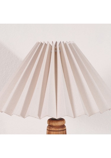 El Yapımı Ahşap Pileli Masa Lambası Abajur Krem  Krem Yükseklik Krem