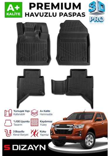 S-dizayn Isuzu D-max 3d Pro Havuzlu Paspas 2019 Üzeri A+ Kalite