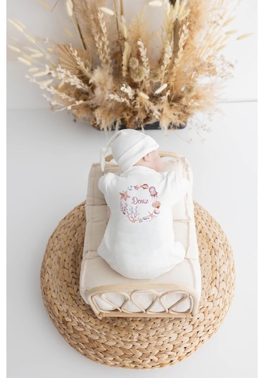 Lilabio %100 Organik Isme Özel Isimli 10lu Hastane Çıkışı Deniz Kabuğu Ekru