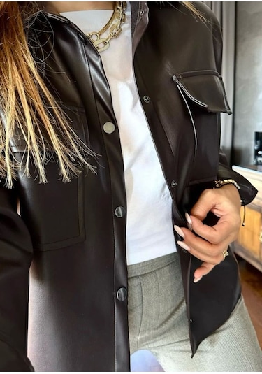 Cepli Deri Gömlek Acı Kahve Acı Kahve