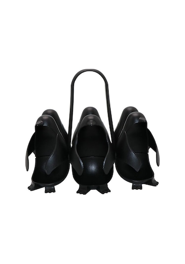 Xindoker Siyah Pinguin Şekilli Mutfak Çok İşlevli Yumurta Kaynatıcı Ve Depolama Rafı - Abs Malzeme, Isıya Dayanıklı, 6 Yumurta Kapasitesi Siyah