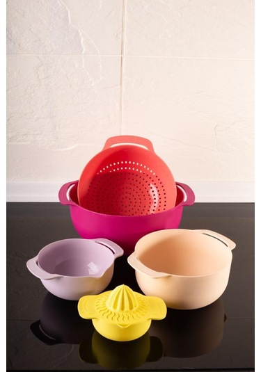 Easy Mix Süzgeçli Karıştırma Kabı Ve Limon Sıkacağı 6'lı Set Çok Renkli