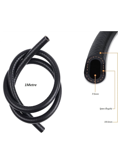 7.5mm 13.5mm İçten Örgülü Lpg/cng Benzin Yakıt Hortumu Nbr 1mt.