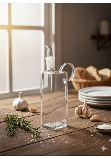 Qerhome Borosilikat Cam Eleganze Yağlık & Sosluk 400 Ml 1 Adet Şeffaf