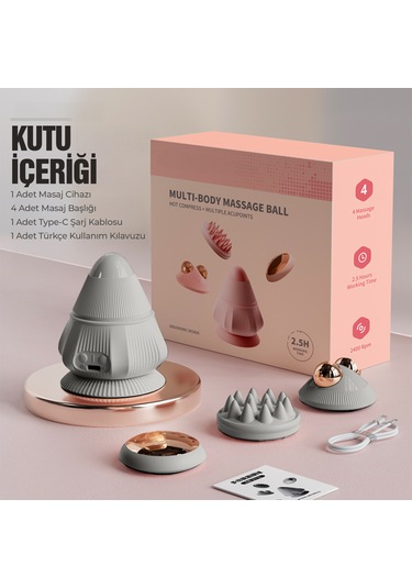 Relaxus 4 Başlıklı Silikon Vücut Masaj Aleti Şarjlı