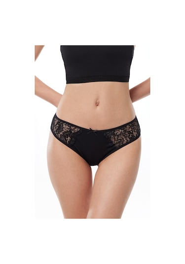 Malabadi Kadın Siyah 3 Lü Paket Pamuk Elastan Dantelli Slip Külot 149 Siyah
