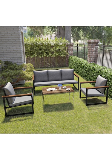 Avvio Newyork Bahçe Mobilyası 3-1-1 Bahçe Takımı Balkon Takımı Teras Mobilyası Siyah
