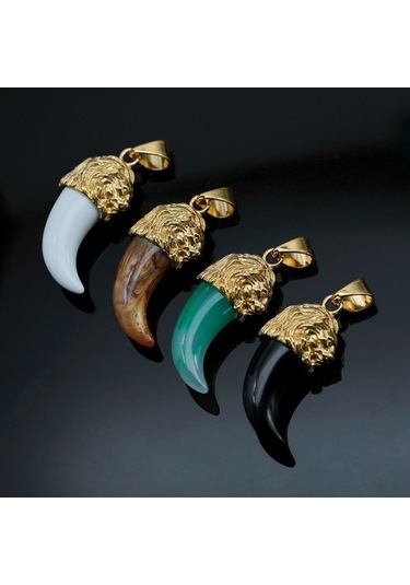 Novahub Yeşil Aslan Kafası Kurt Dişleri Paslanmaz Çelik Kolye - Unisex Moda Kolye - Popüler Kişiselleştirilmiş Hegemonya Giyen Aksesuarlar Yeşil