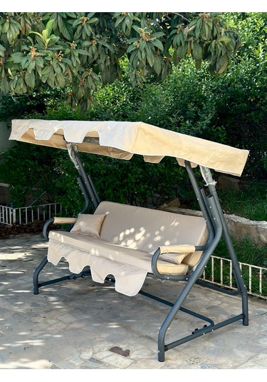 3 Kişilik Hamak Zırh Demir Bahçe Balkon Teras Salıncağı Krem