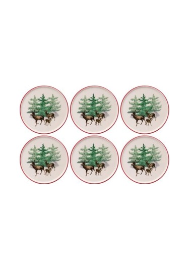 Yılbaşı Servis Tabağı Deer 27 Cm 6lı Set Bej