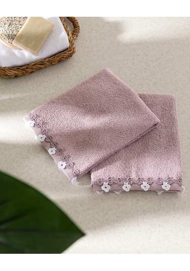 Jeanne Kroşeli 2'li %100 Pamuk El Havlusu - Lila - 30x40 Cm 8684427204757 Pembe