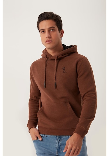 Polostate Erkek İskelet Nakışlı 3 İplik Sweatshirt Kahverengi
