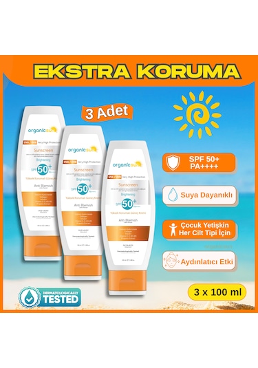 Organicsun Spf 50+ Yüz Ve Vücut Güneş Kremi 100 Ml 3'lü Set
