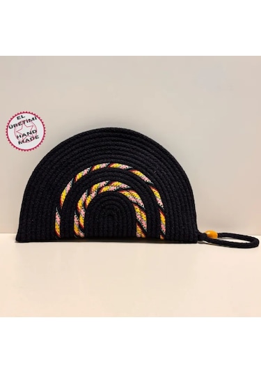 Uretti - Nuran 9092 - El Emeği İle Yapılmış Kordon İp Clutch Çanta 16cm - Lacivert Lacivert