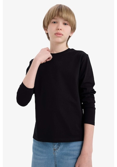 Defacto Erkek Çocuk Bisiklet Yaka Basic Düz Uzun Kollu Tişört K1686a625aubk81 SIYAH