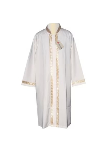 Sarı İşlemeli Sırmalı İmam Cübbesi - Beyaz