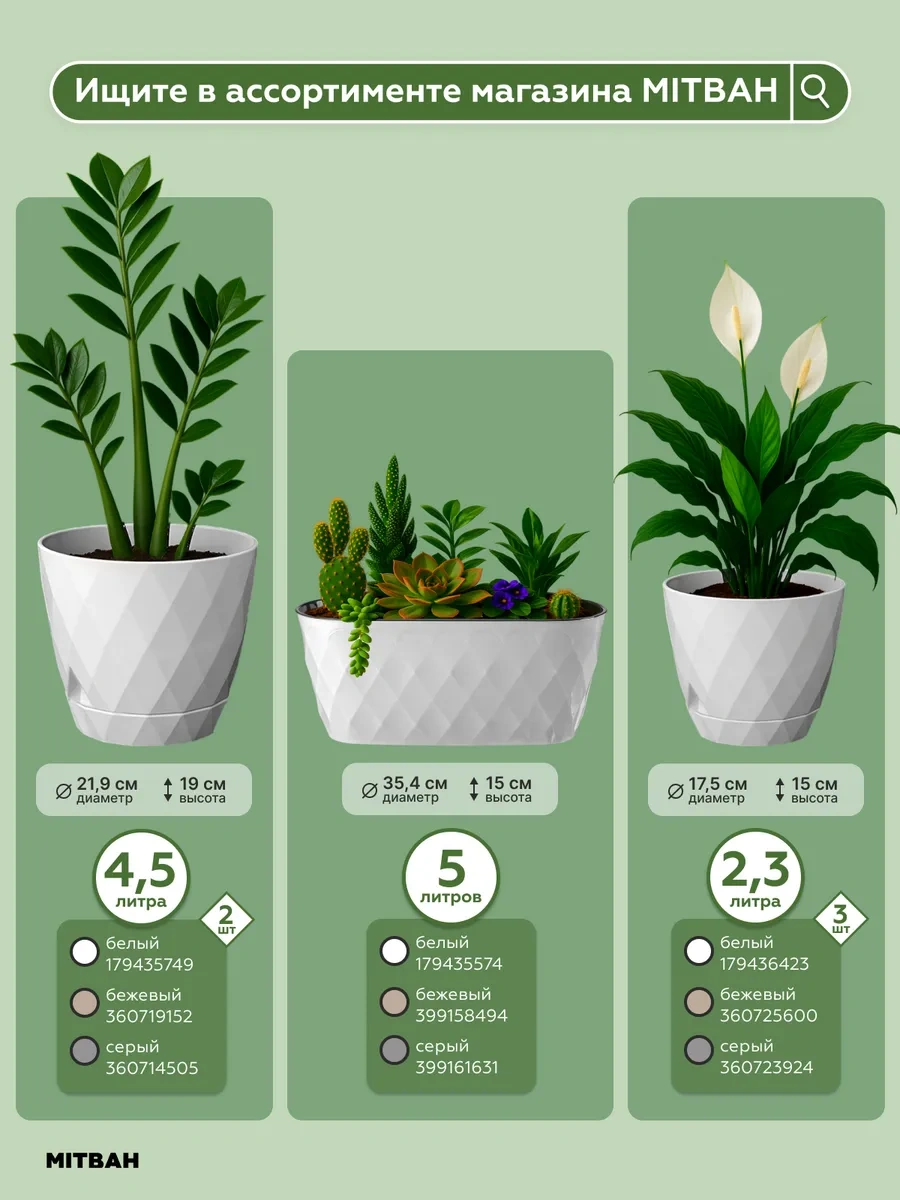 Mıtbah Çiçek Ve Bitkiler İçin Saksı Kashpo 3 Adet 2,3 Litrelik 179436423