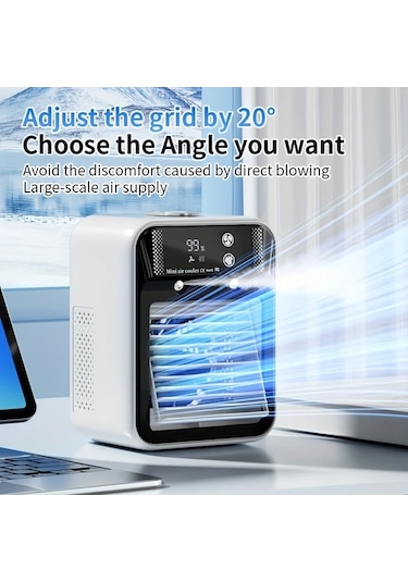 Motion003 Beyaz Taşınabilir Usb Mini Hava Soğutucu Fan Nemlendirici Kompakt Masaüstü Soğutma Cihazı Şarj Edilebilir 85db Altı Sessiz