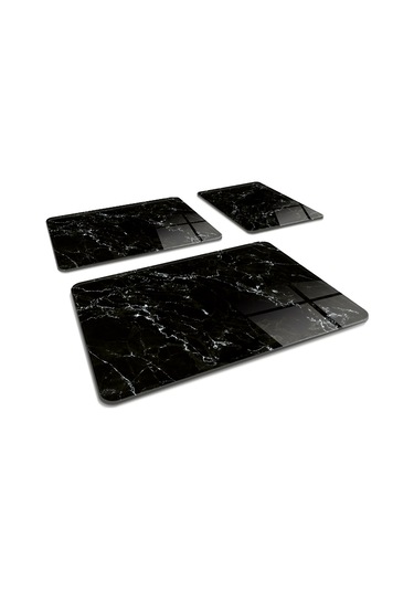 Decorita Cam Kesme Tahtası | Siyah Mermer Görünümlü | 3'lü Takım