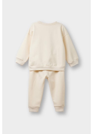 Defacto Kız Bebek 2li Takım İçi Yumuşak Tüylü Baskılı Sweatshirt Eşofman Altı F0559a525wner42 Ekru
