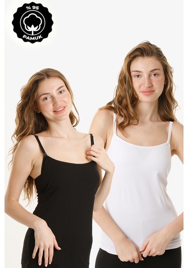 Hamile Kaplı Emzirme Atletli 2li Set Siyah-beyaz Siyah - Beyaz