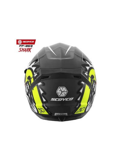 Scoyco FF-869 Shark Güneş Vizörlü Kapalı Kask Kırmızı - Neon Sarı - Siyah
