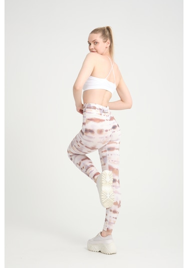 Batik Kalçası Büzgülü Kalça Şekillendirici Pushup Yüksek Bel Topa Beyaz - Kahverengi