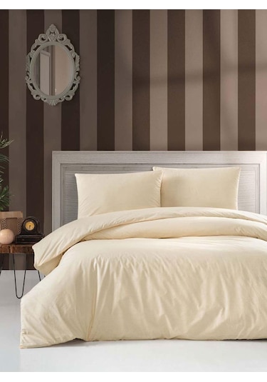 Menderes Home Lanotte Saten Tek Kişilik Nevresim Seti Düzboya Krem Renkli