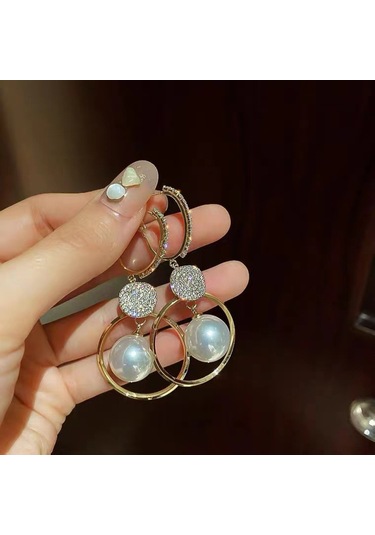 Samdoo Zircon Ve İmitasyon İnci Takılı Zümrüdüanka, Gündüz Ve Akşam Stili İçin Zekice Kadın Küpe, Kaliteli Bijuteriye Alaşımlı, 3.5 Cm Uzunluk Gold