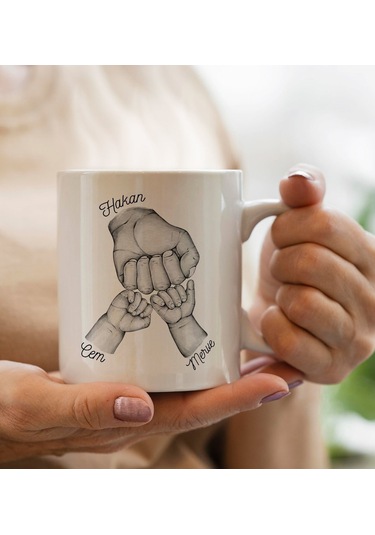 Bk Gift Kişiye Özel Siyah Beyaz Baba-çocuk El Tasarımlı Beyaz Kupa Bardak -2, Babaya Hediye, Yeni Doğum Hediyesi Kobitmeyencom30279 Bk Gift