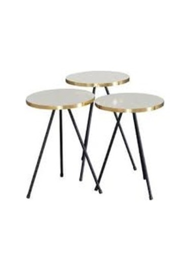 Zigon Sehpa 3 Lü Siyah Metal Ayak Gold Krem Çok Renkli