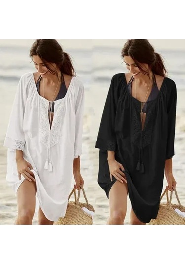 Springsun Büyük Beden Gergin Olmayan Pamuk Pudra Kumaş Güneş Korumalı Plaj Örtüsü Kadın Tatil Giyimi Göl Mavisi Diğer