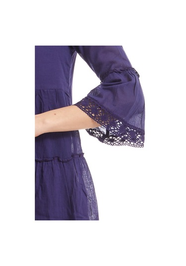 Kısa Kollu Mor Düğmeli Vual Yazlık Elbise