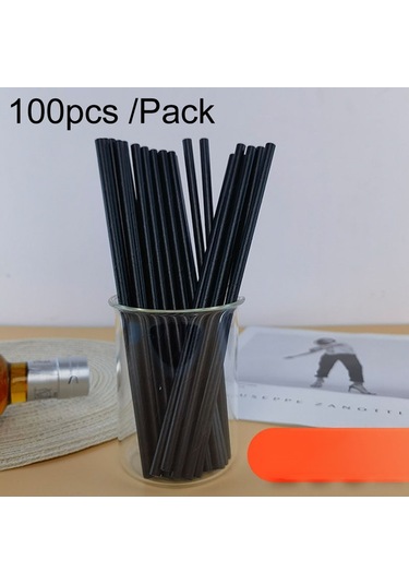 Sones 100 Adet / Paket 6x197mm Tek Kullanımlık Kağıt Pipetler Biyolojik Olarak Parçalanabilir Parti İçme Pipetleri Tatlı Masası Dekorasyon Malzemesi, Renk: Siyah