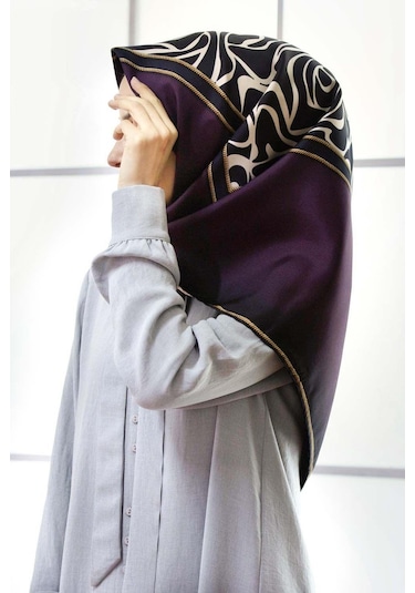 Vissona Lacivert-mürdüm Zebra Desenli Tivil İpek Eşarp 17536-33-18