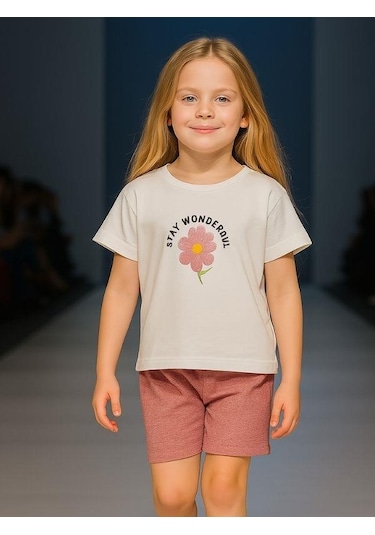 Cicihlid Kız Çocuk Pamuklu Wonderful Baskılı T-shirt-15892 Ekru