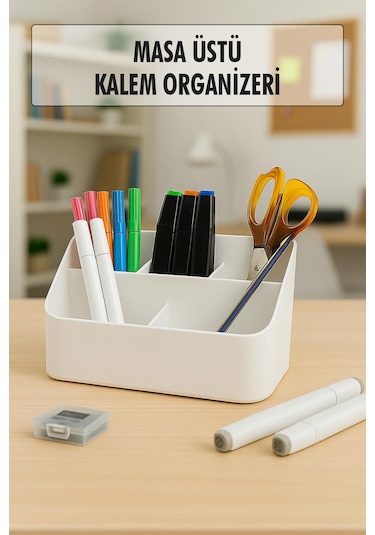 Masaüstü Kalem & Düzenleyici Kalemlik Beyaz Beyaz