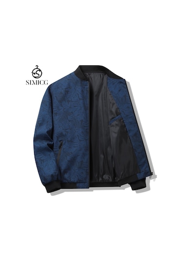 Erkek İlkbahar Ve Sonbahar Beyzbol Yaka Uzun Kollu Günlük Hırka Ceket Mavi