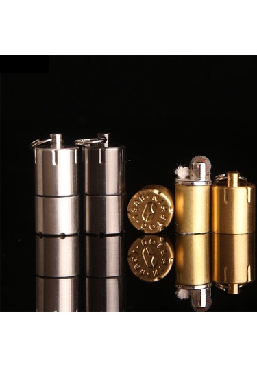 Springsun Mini Metal Kerosene Çakmak - Dayanıklı Yapı, Yakıt Saklama, Anahtar Zinciri Takımı - Gümüş Gümüş