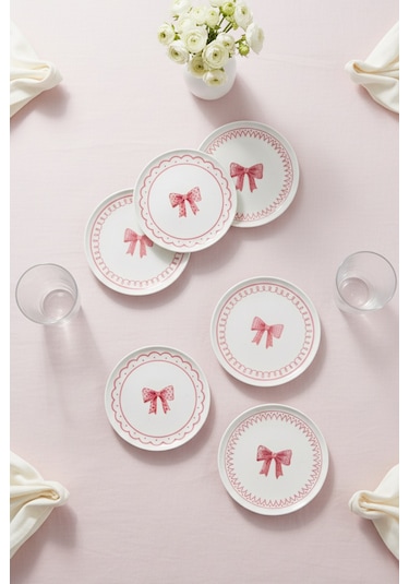 Bernardo Ribbon 6 Parça Pasta Takımı Beyaz - Pembe