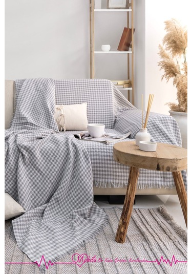 Klasik Pamuklu Koltuk Örtüsü 170x300 Cm Kazayağı Desen Koltuk Örtüsü Gri