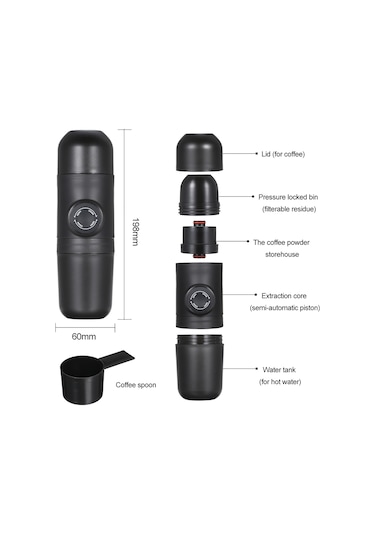 Neevoyu Portatif El İle Basılan 8 Bar Basınçlı Minik Espresso Makinesi - Kahve Tozu İçin Taşınabilir El Kullanımlı Kahve Makinesi